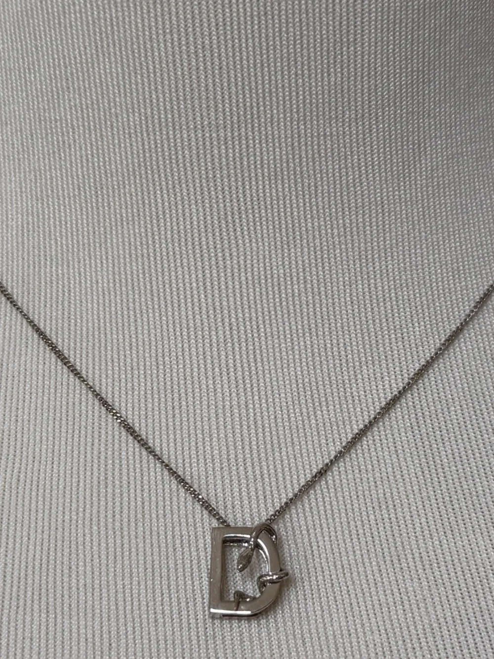 Saint Laurent YSL Sterling Silver D Initial Letter Snake Pendant Chain Necklace